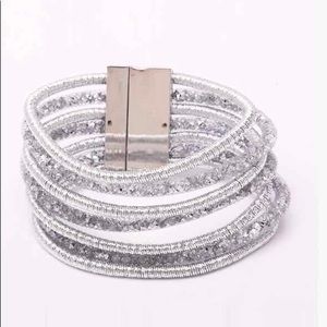 Silver mesh with crystals bracelet